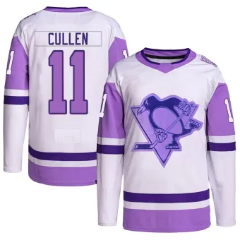 Youth John Cullen Pittsburgh Penguins Hockey Fights Cancer Primegreen Jersey - White/Purple Authentic