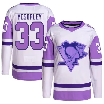 Youth Marty Mcsorley Pittsburgh Penguins Hockey Fights Cancer Primegreen Jersey - White/Purple Authentic